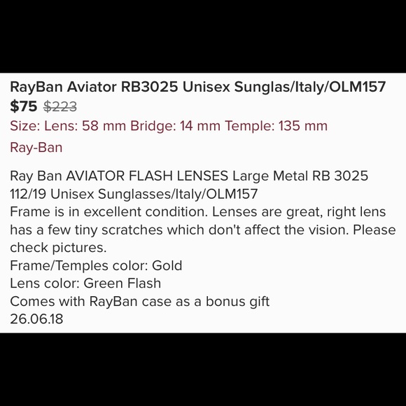 RayBan Aviator RB3025 Unisex Sunglas/Italy/OLM157 - Picture 6 of 6